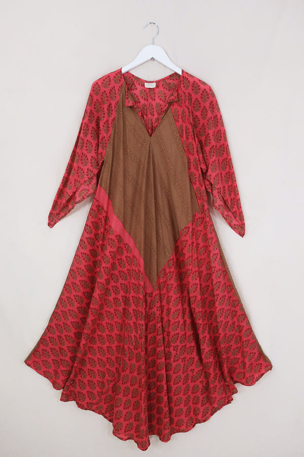 Goddess Dress - Bronze & Berry Motif - Vintage Silk - Free Size by All About Audrey