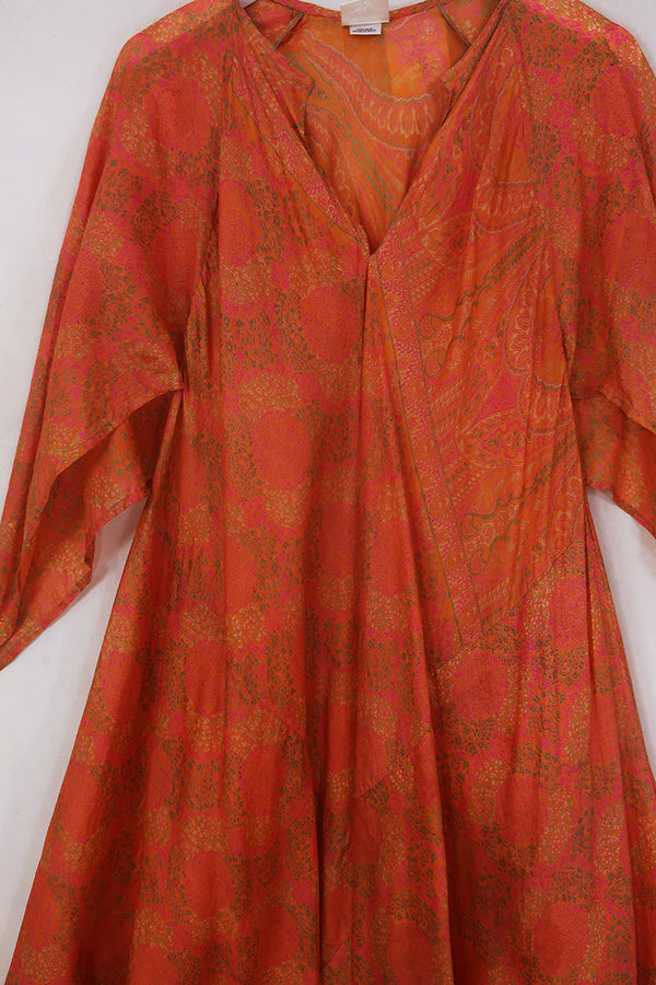Goddess Dress - Sun Glow Floral - Vintage Silk - Free Size All About Audrey