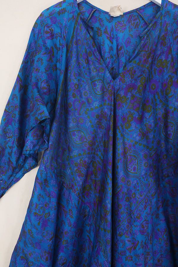 Goddess Dress - Majorelle Blue Bloom - Vintage Silk - Free Size by All About Audrey