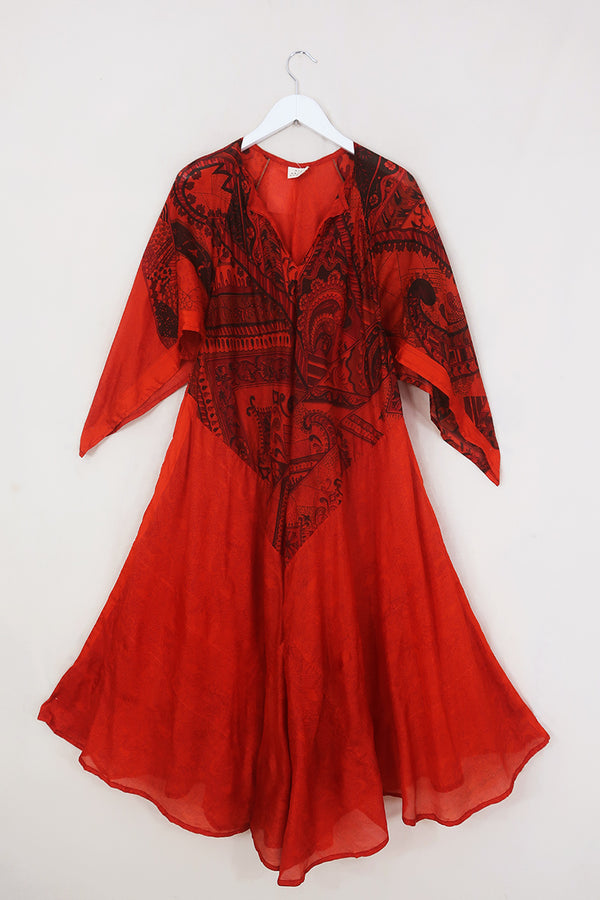 Goddess Dress - Ornate Sunset Orange - Vintage Silk - Free Size