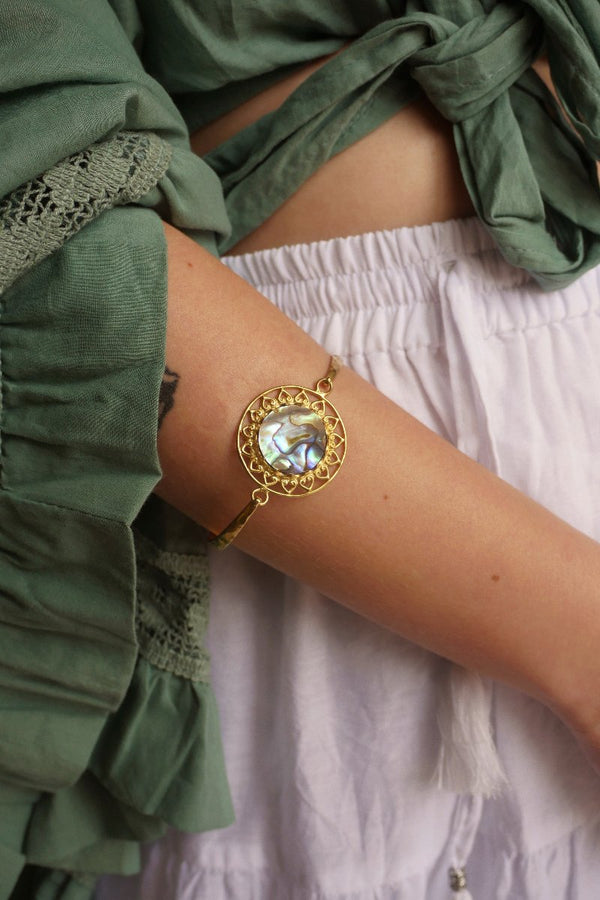 Gold Abalone Hooked Sun Bangle by All About Audrey