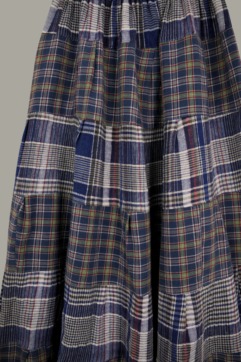 Adelaide Patchwork Maxi Skirt in Heritage Heather Blue Check by All About Audrey