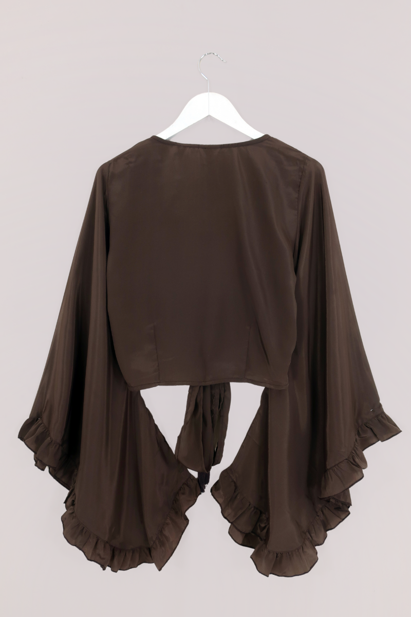 Khroma Venus Wrap Top in Hickory Moth Brown by All About Audrey