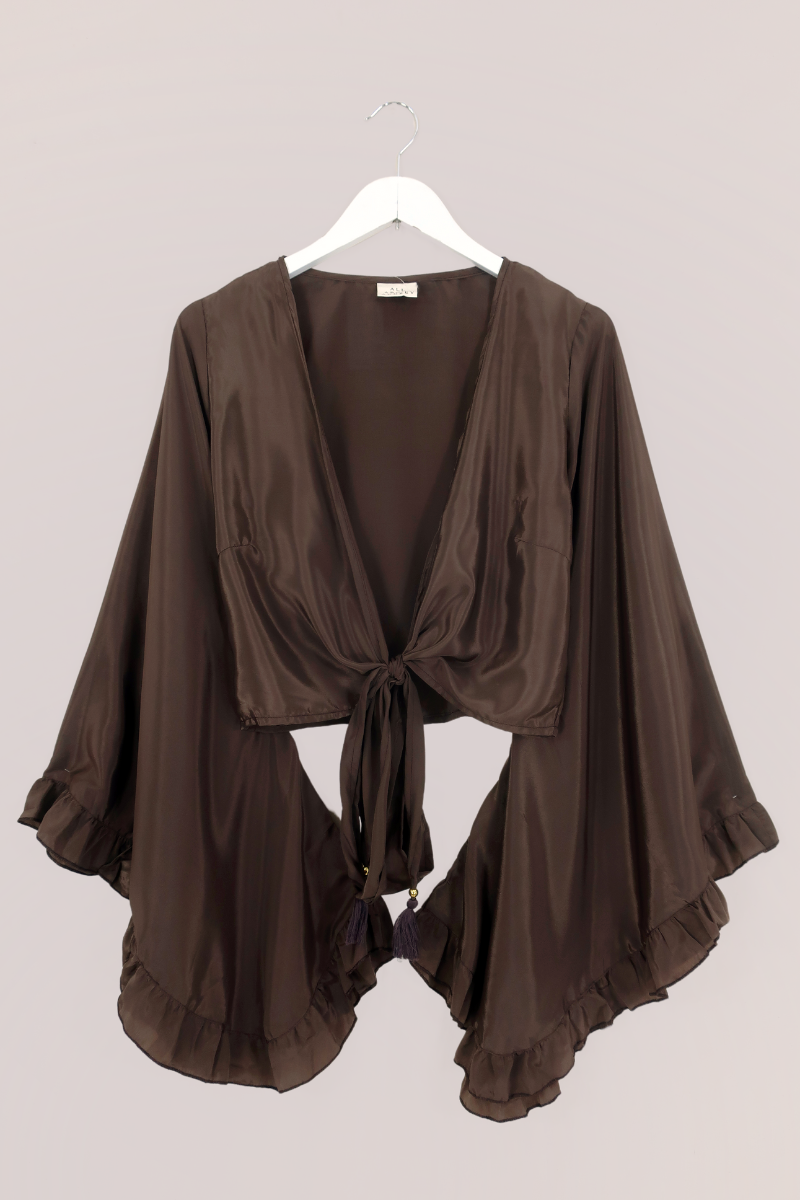 Khroma Venus Wrap Top in Hickory Moth Brown by All About Audrey