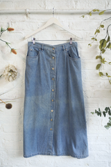 Vintage Denim Skirt - High Waisted Stone Wash Midi - Size W32