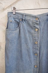 Vintage Denim Skirt - High Waisted Stone Wash Midi - Size W32