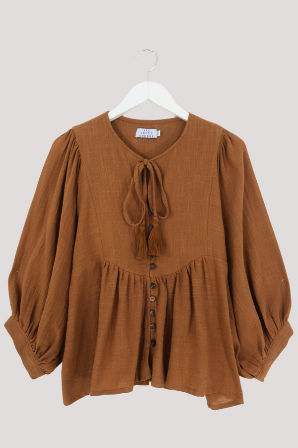 Iris Folk Smock Top in Tan by All About Audrey