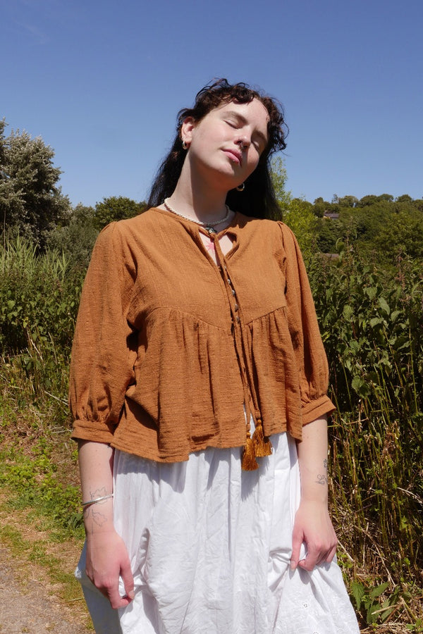 Iris Folk Top in Tan by All About Audrey