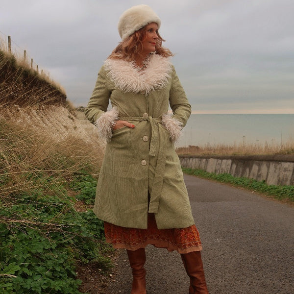 Janis Long Penny Lane Coat | Agate Green Corduroy | All About
