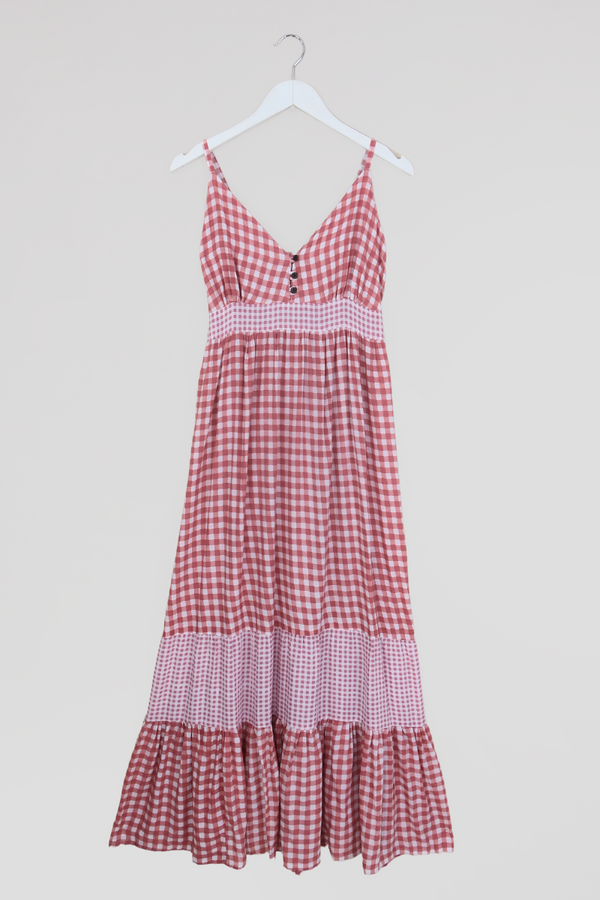 Jessie Maxi Dress in Strawberry Pink Gingham by All About Audrey