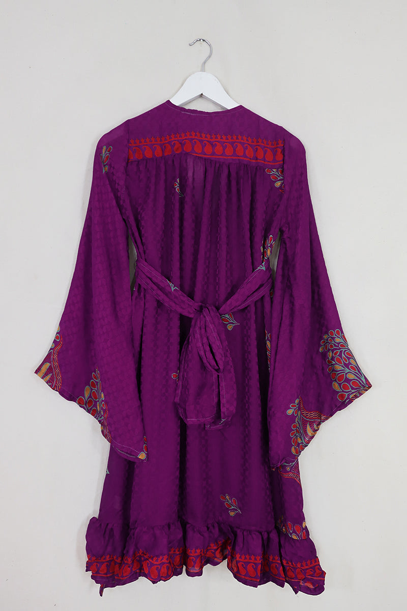 Lunar Mini Dress - Vintage Sari - Jewelled Purple - Size XXS Petite by All About Audrey