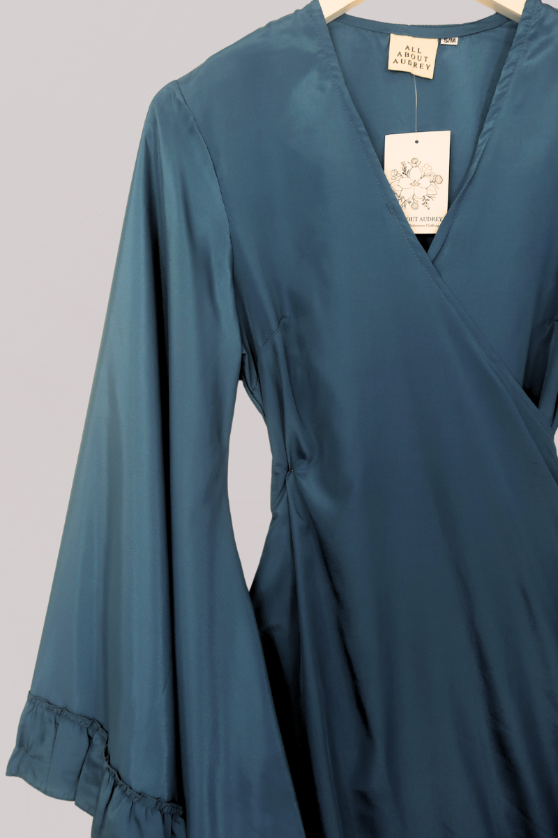 Khroma Venus Mini Wrap Dress in Petrol Blue by all about audrey