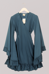 Khroma Venus Mini Wrap Dress in Petrol Blue by all about audrey