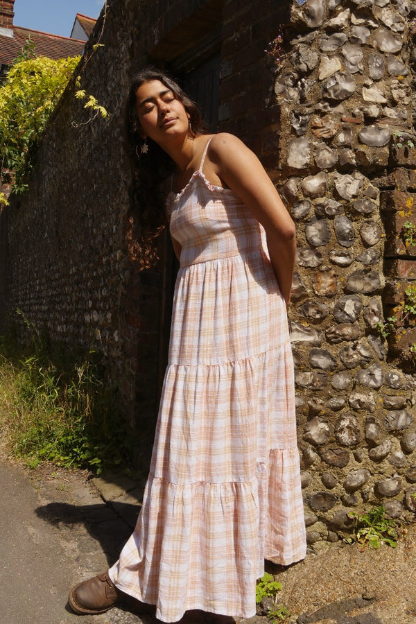 Alice Maxi Dress in Laceleaf White Tartan by All About Audrey