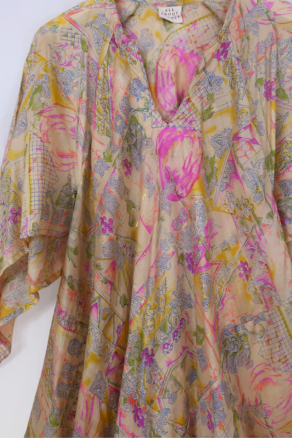 Goddess Dress - Limoncello Abstract - Vintage Silk - Free Size by All About Audrey