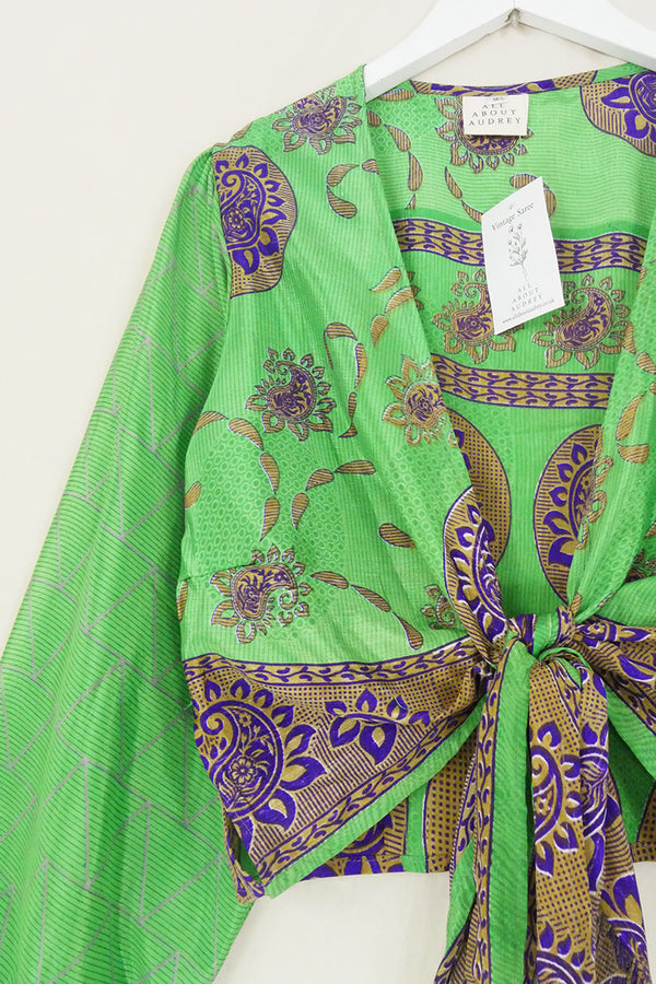 Lola Wrap Top - Lime Green & Swirling Paisley - Size M/L by All About Audrey