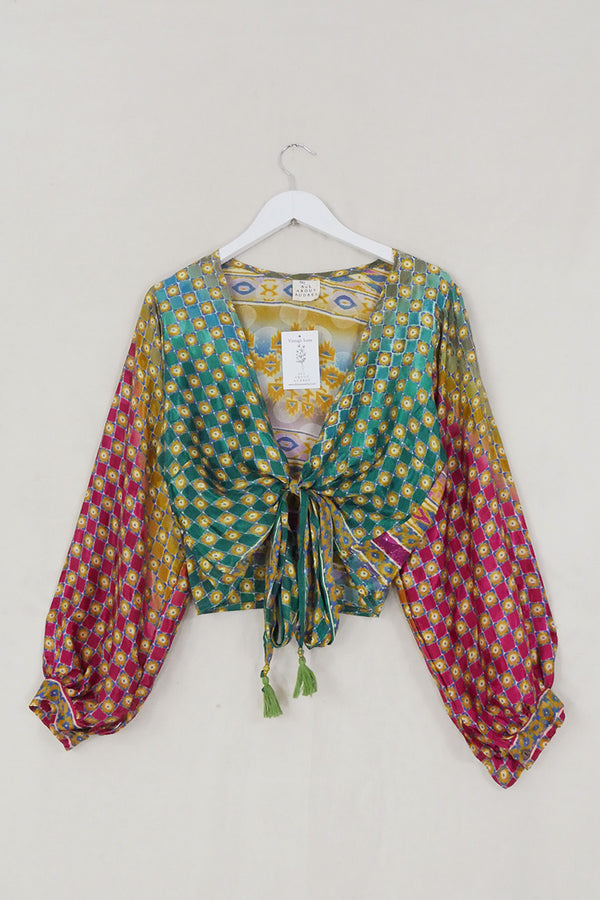 Lola Wrap Top - Jewel Tone Aztec Tiles - Size M/L by All About Audrey