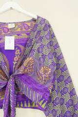 SALE Lola Wrap Top - Electric Green & Purple Paisley - Size M/L by All About Audrey