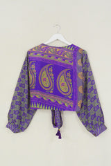 SALE Lola Wrap Top - Electric Green & Purple Paisley - Size M/L by All About Audrey