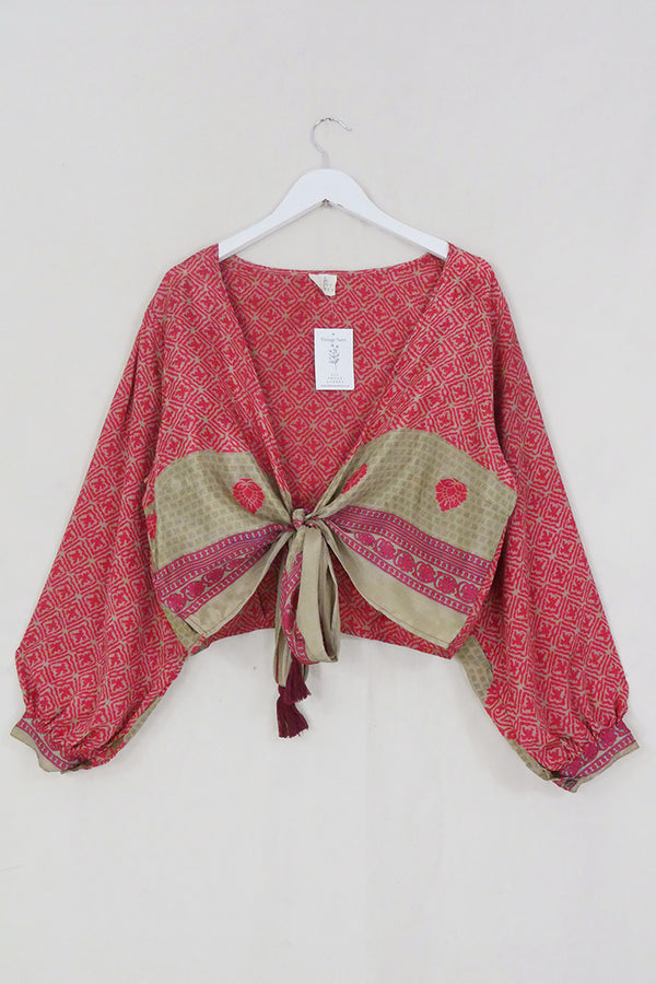 Lola Wrap Top - Cerise Pink & Stone Tiles - Size L/XL by All About Audrey