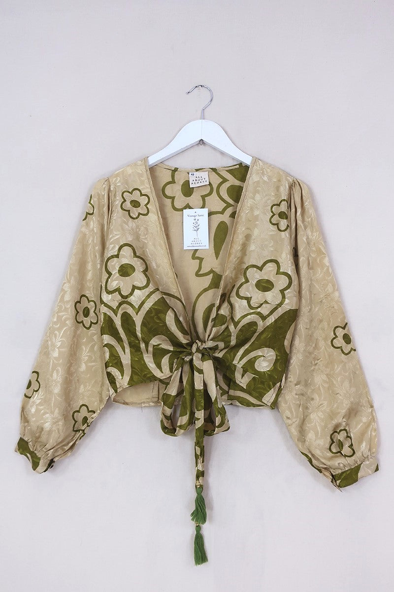 Lola Wrap Top - Fawn & Olive Flowers - Size XS by All About Audrey