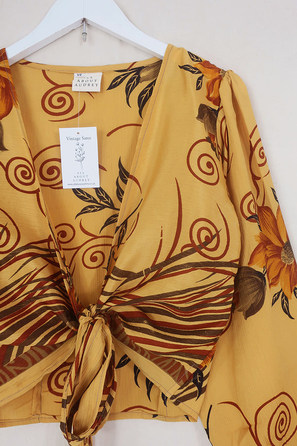 SALE Lola Wrap Top - Sunflower Yellow Floral Swirl - Size XS by All About Audrey