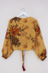 SALE Lola Wrap Top - Sunflower Yellow Floral Swirl - Size XS by All About Audrey