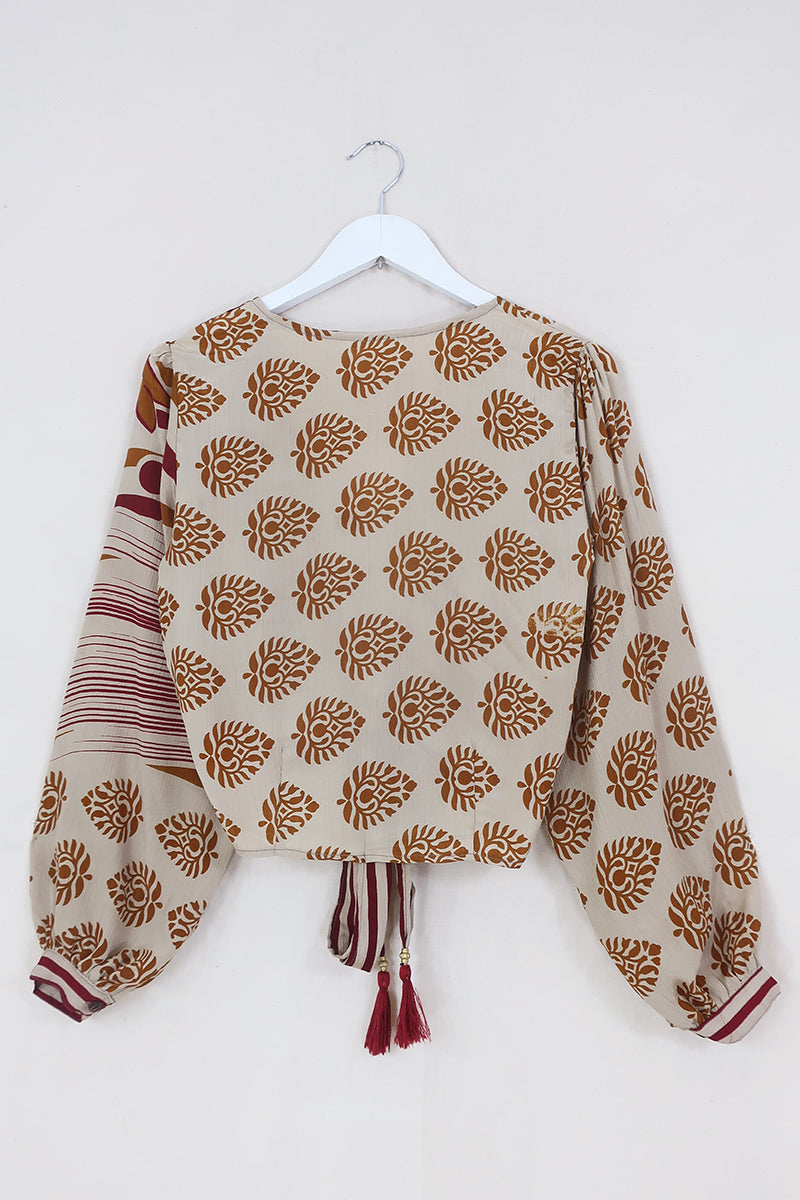 Lola Wrap Top - Oat Beige & Bronze Ferns - Size XS by All About Audrey