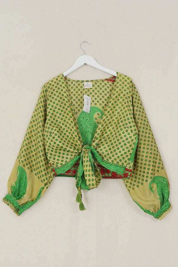 SALE Lola Wrap Top - Granny Smith Green Blooms - Size M/L by All About Audrey