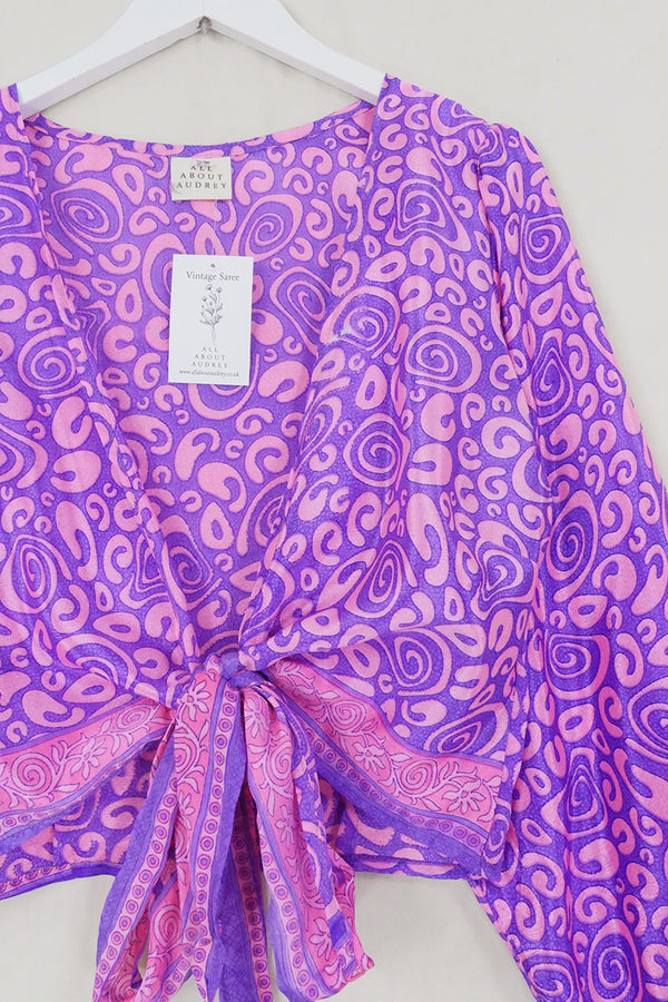 SALE Lola Wrap Top - Groovy Pink & Pebbled Purple - Size S/M