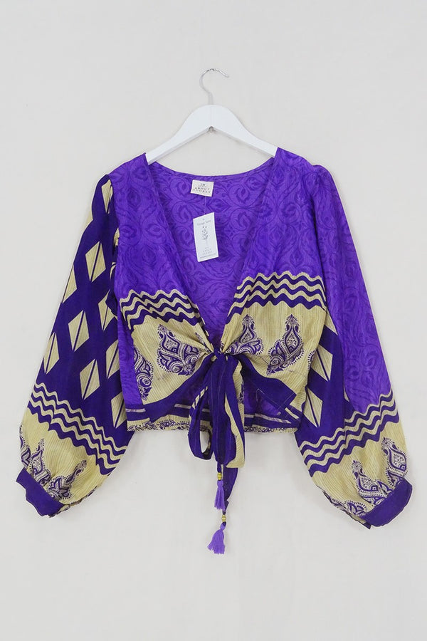 SALE Lola Wrap Top - Damson Plum & Violet Nouveau - Size S/M by All About Audrey