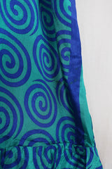 Lunar Maxi Dress - Vintage Sari - Indigo & Sky Swirls - Size S/M