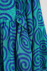 Lunar Maxi Dress - Vintage Sari - Indigo & Sky Swirls - Size S/M