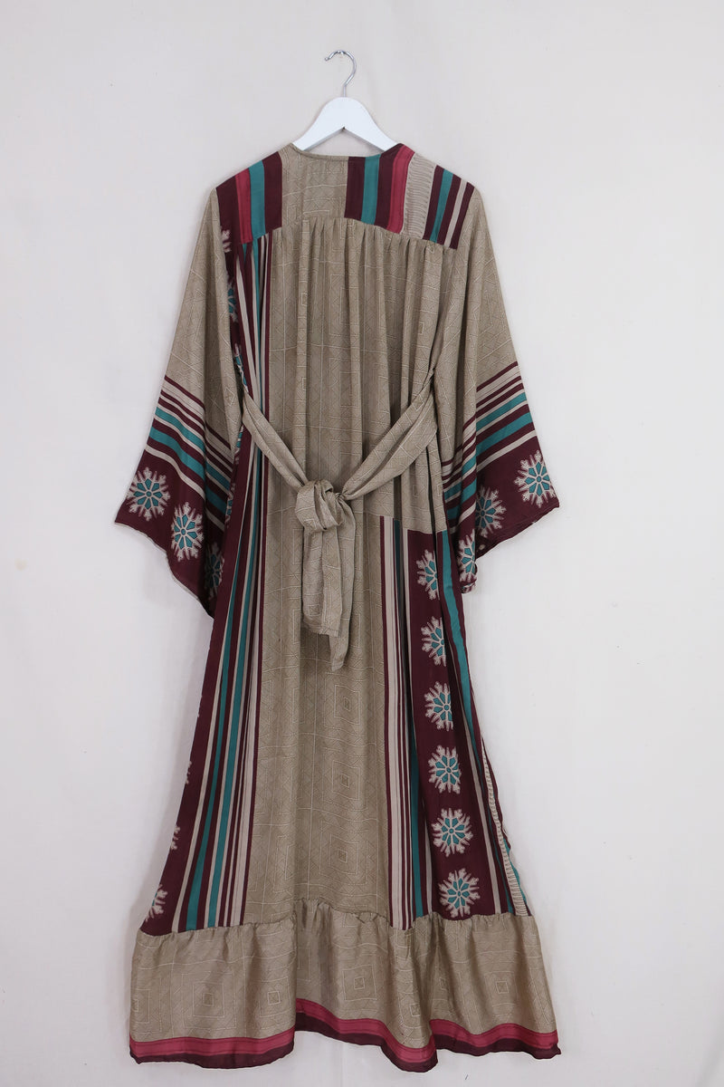 Lunar Maxi Dress - Vintage Sari - Bronze & Burgundy Suns - Size S/M