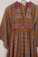 Lunar Maxi Dress - Vintage Sari - Cool Blue & Copper Haze - Size XS