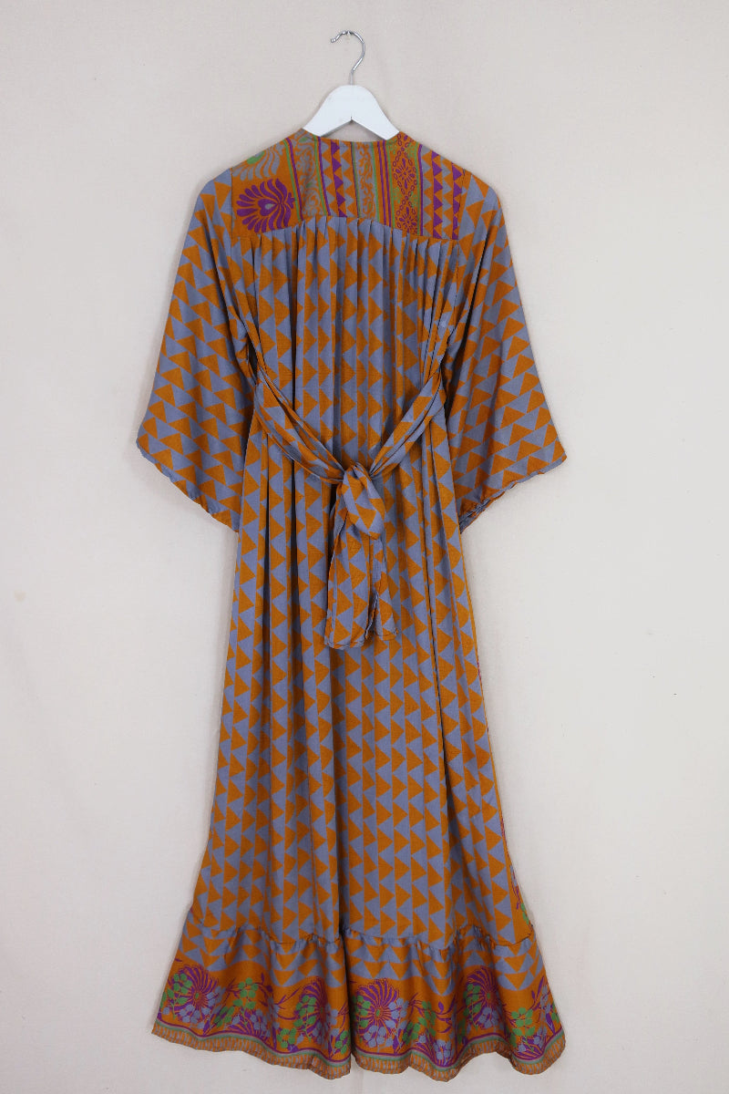 Lunar Maxi Dress - Vintage Sari - Cool Blue & Copper Haze - Size XS