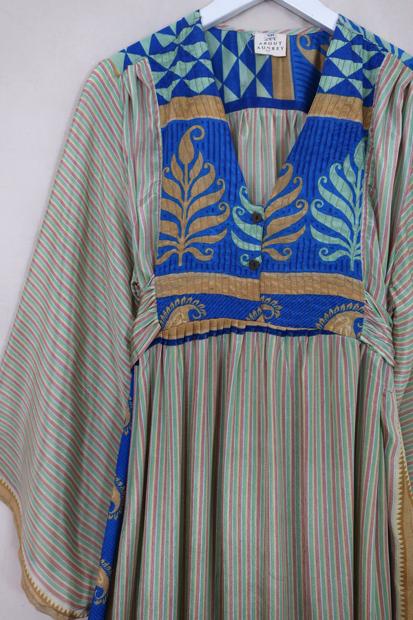 Lunar Maxi Dress - Vintage Sari - Pastel Pinstripe - Size S/M