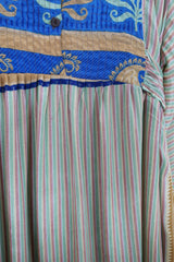 Lunar Maxi Dress - Vintage Sari - Pastel Pinstripe - Size S/M