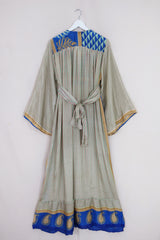 Lunar Maxi Dress - Vintage Sari - Pastel Pinstripe - Size S/M