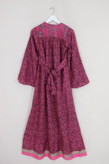 Lunar Maxi Dress - Vintage Sari - Pink Rose Blossom - Size XS