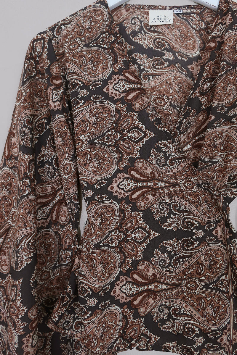 Venus Long Wrap Top in Fitzgerald Bronze Mandala Paisley