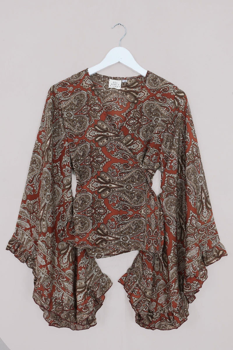 Venus Long Wrap Top in Sinatra Copper Mandala Paisley by All About Audrey