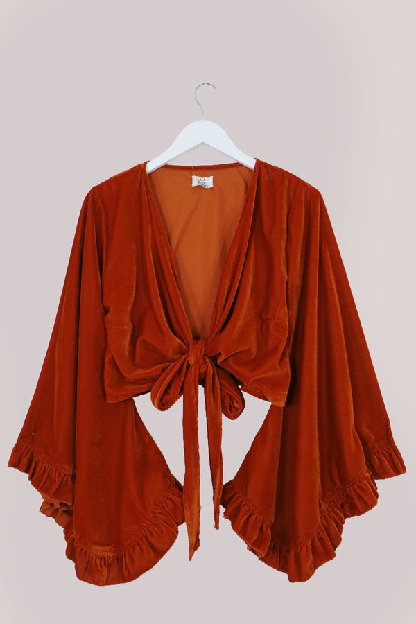 Khroma Venus Wrap Top in Marmalade Yellow Velvet by All About Audrey