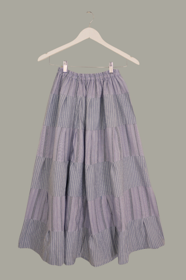 Adelaide Patchwork Maxi Skirt in Soft Mauve Woven Pinstripe by All About Audrey