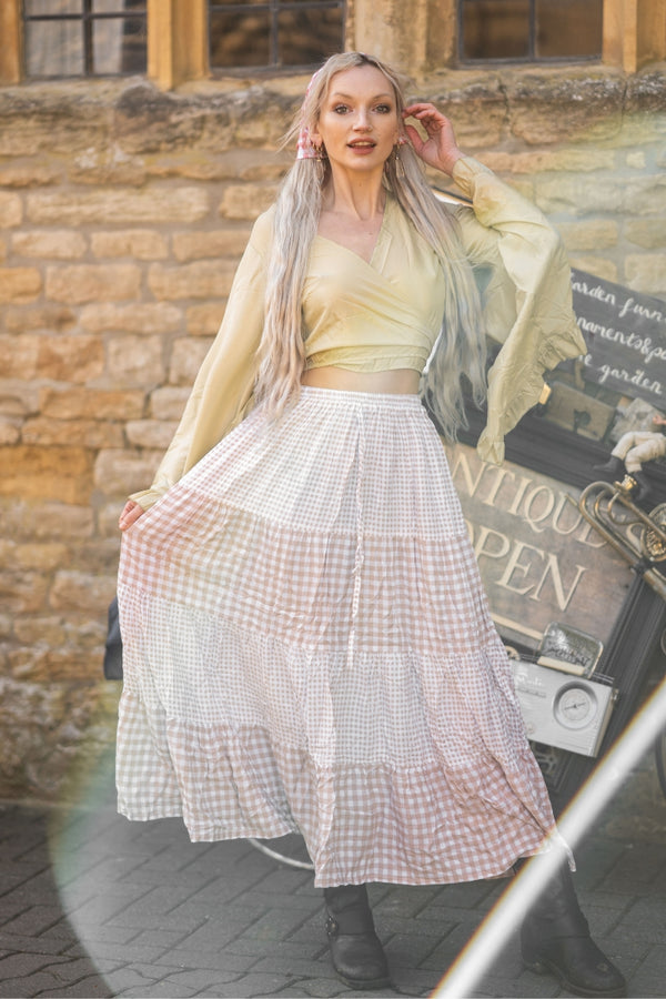 Rosie Maxi Skirt in Biscuit Brown Gingham by All About Audrey