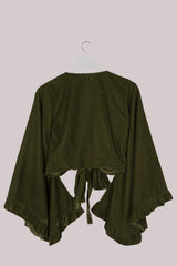 Khroma Venus Wrap Top in Olive Green Velvet