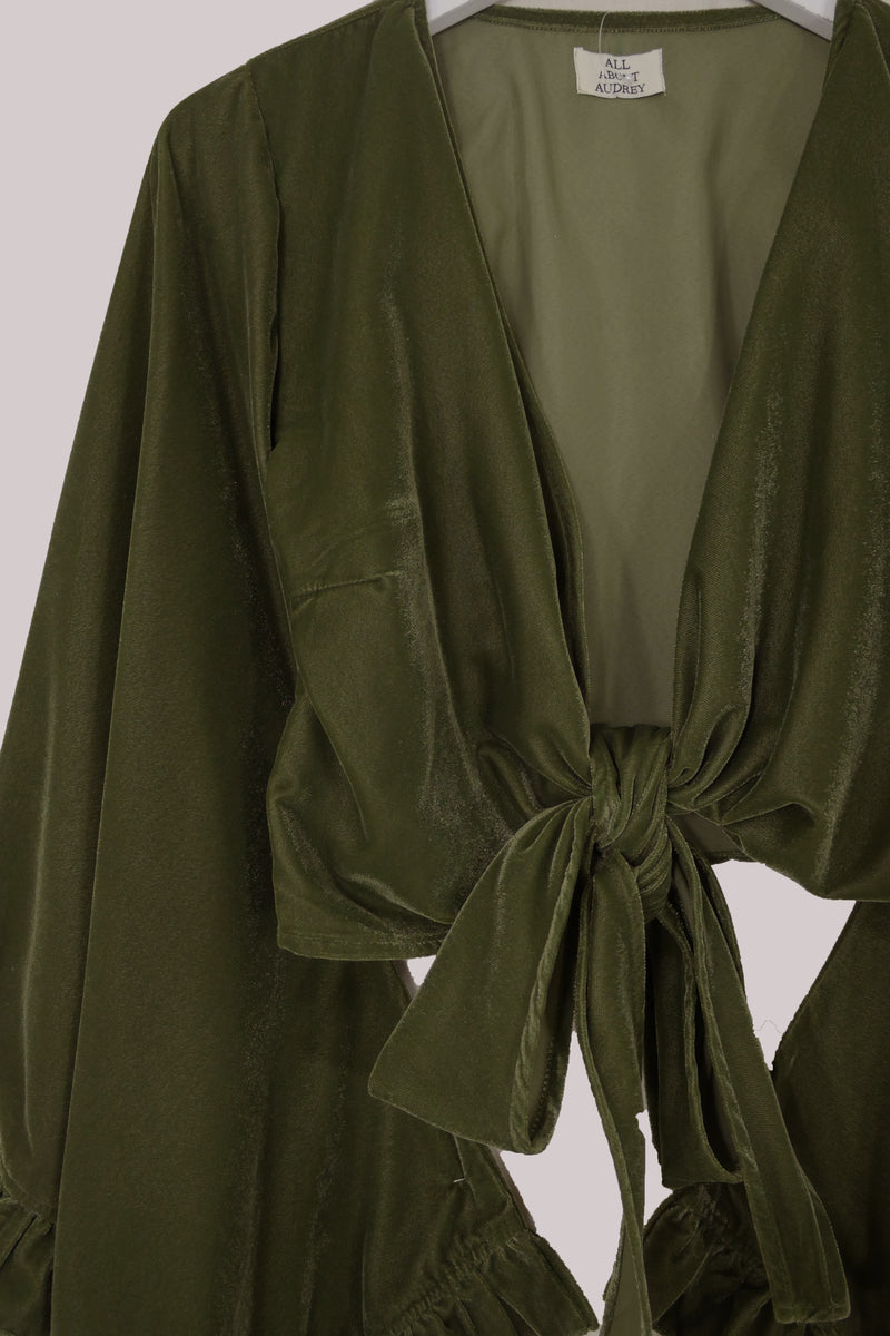 Khroma Venus Wrap Top in Olive Green Velvet