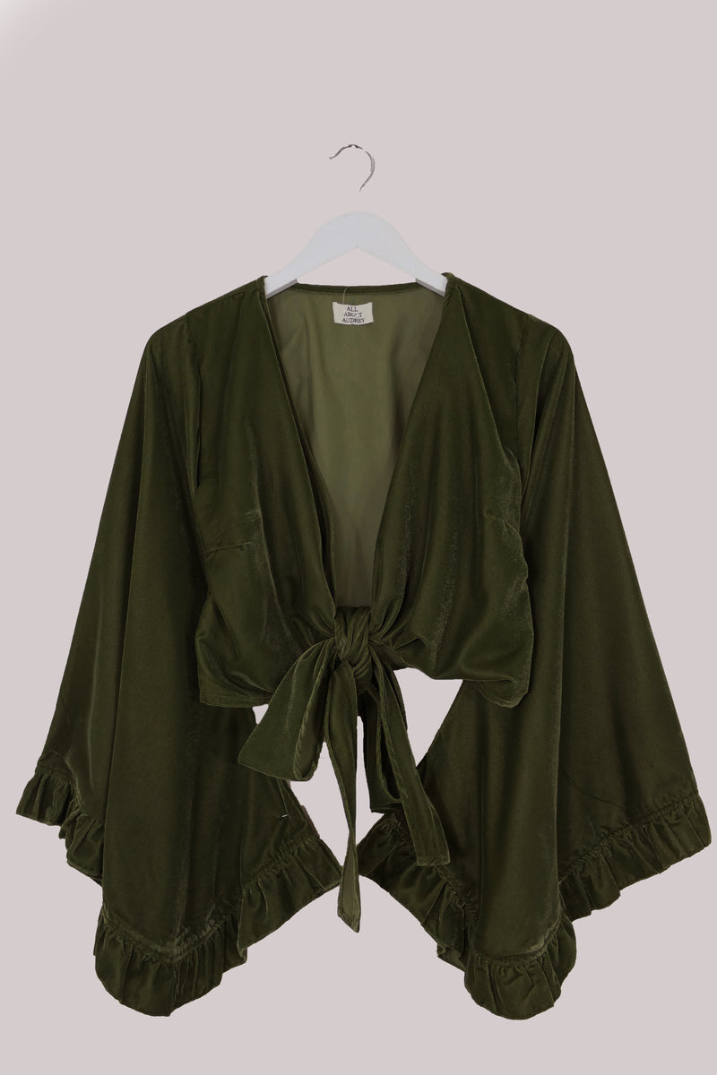 Khroma Venus Wrap Top in Olive Green Velvet