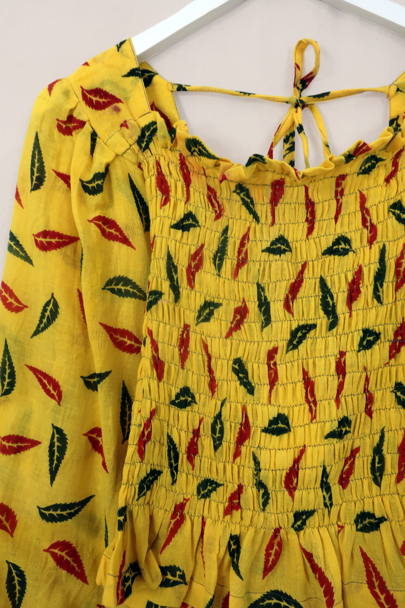 Pearl Top - Vintage Indian Cotton - Sunshine Yellow Feathers - Size XS by All About Audrey