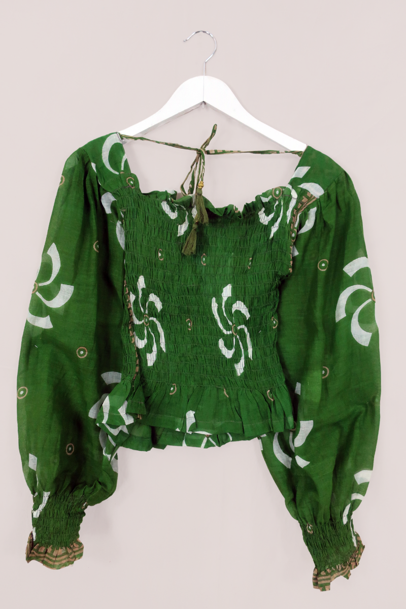 Pearl Top - Vintage Indian Cotton - Spring Green Daisies - XS - S By All About Audrey